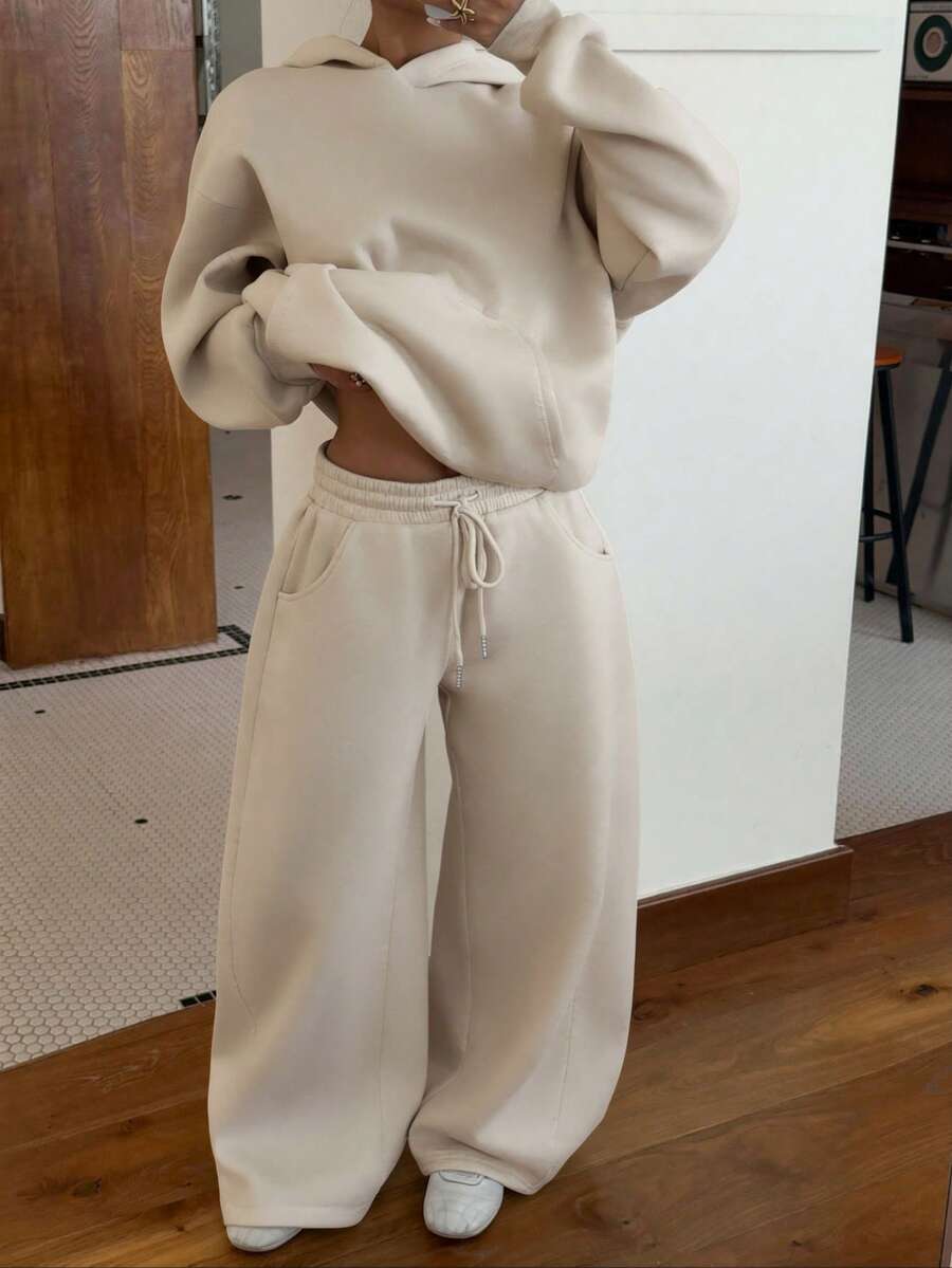 Muchica Women's Light Grey Autumn Thermal Lined Hoodie And Relaxed Fit Sweatpants Set,Casual Lounge Streetwear,Back To School Outfits,Holiday Outfits