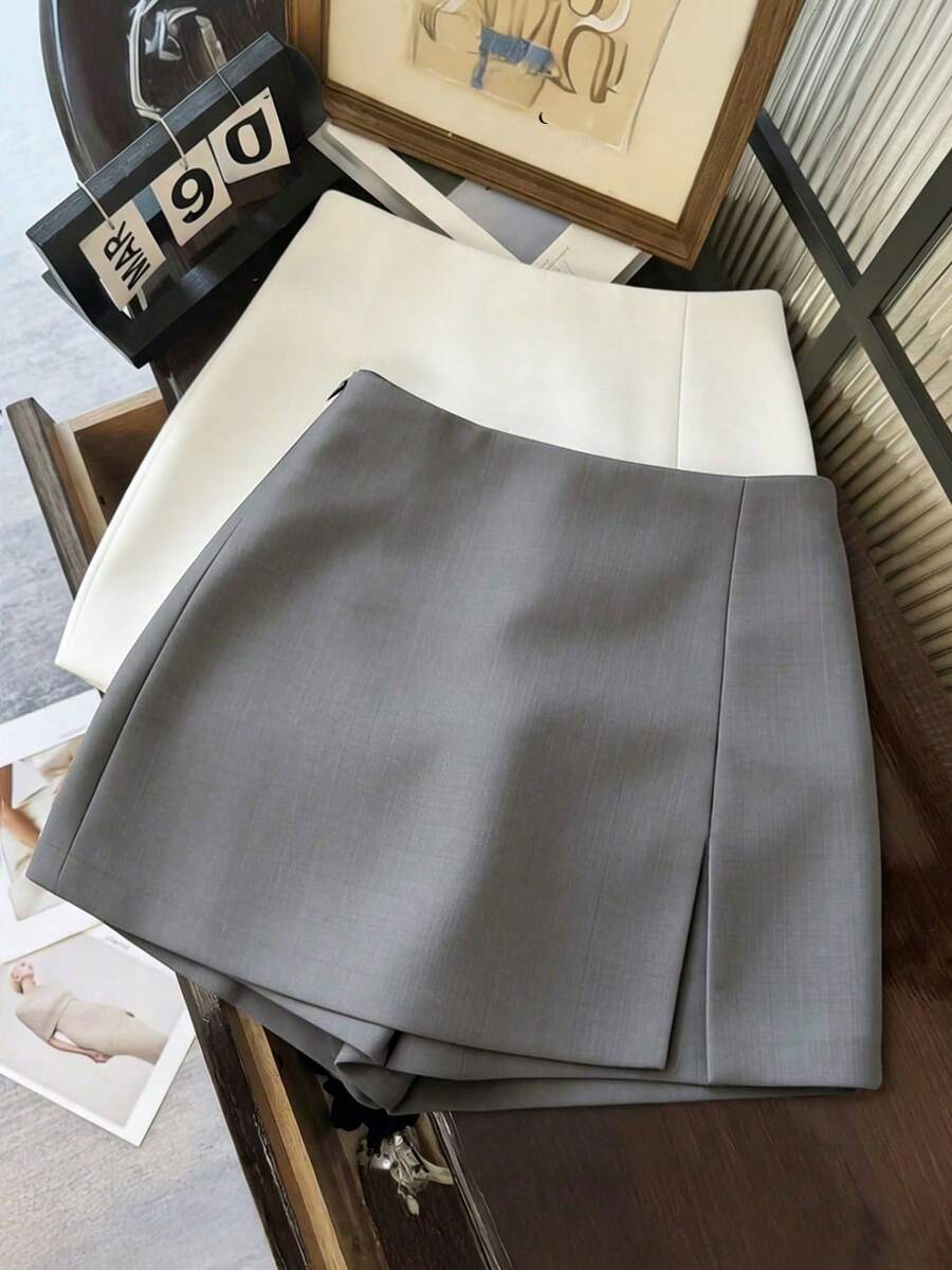 Franclia Women's Black Summer Casual Smart Office High Waist Slit Culottes,Textured Soft Fabric Shorts Skirt,Fashionable Commute Versatile Mini Hot Pants