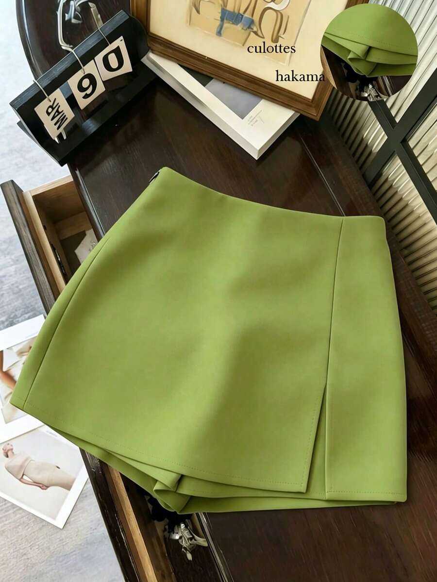 Franclia Women's Black Summer Casual Smart Office High Waist Slit Culottes,Textured Soft Fabric Shorts Skirt,Fashionable Commute Versatile Mini Hot Pants