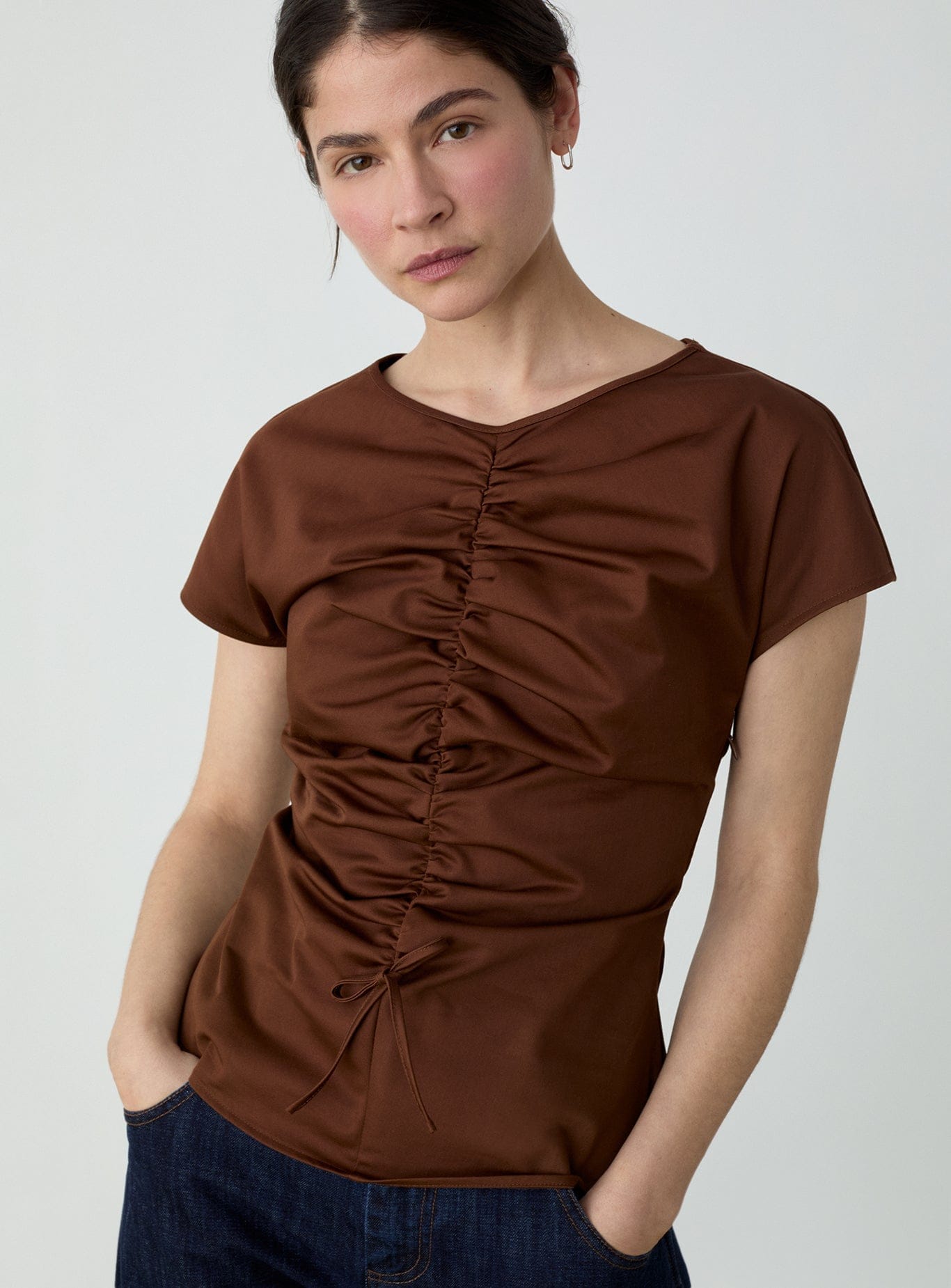 SIMONE BROWN RUCHED BLOUSE